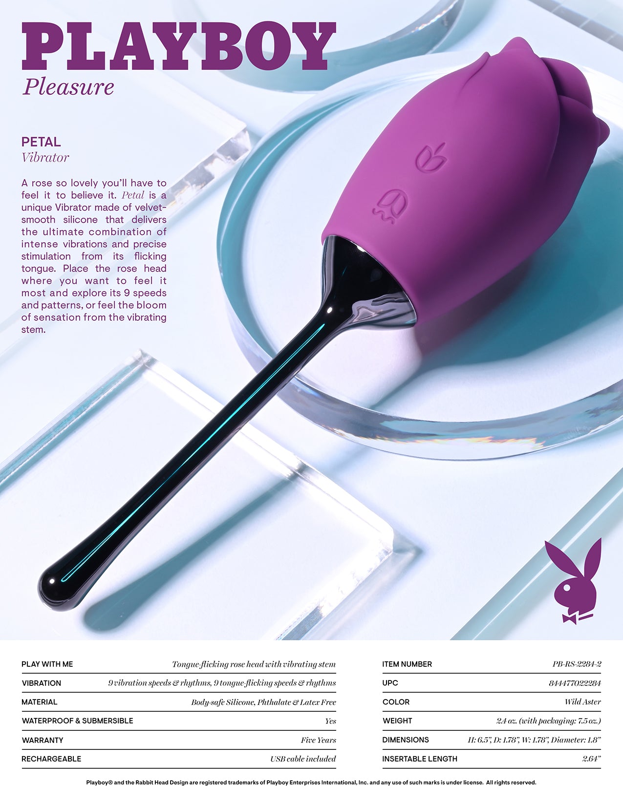 Playboy Pleasure PETAL Purple USB Rechargeable Flicking Stimulator