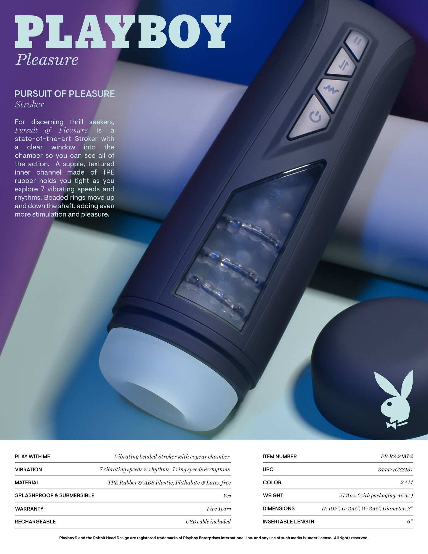 Playboy Pleasure PURSUIT OF PLEASURE USB Rechargeable Vibrating Stroker