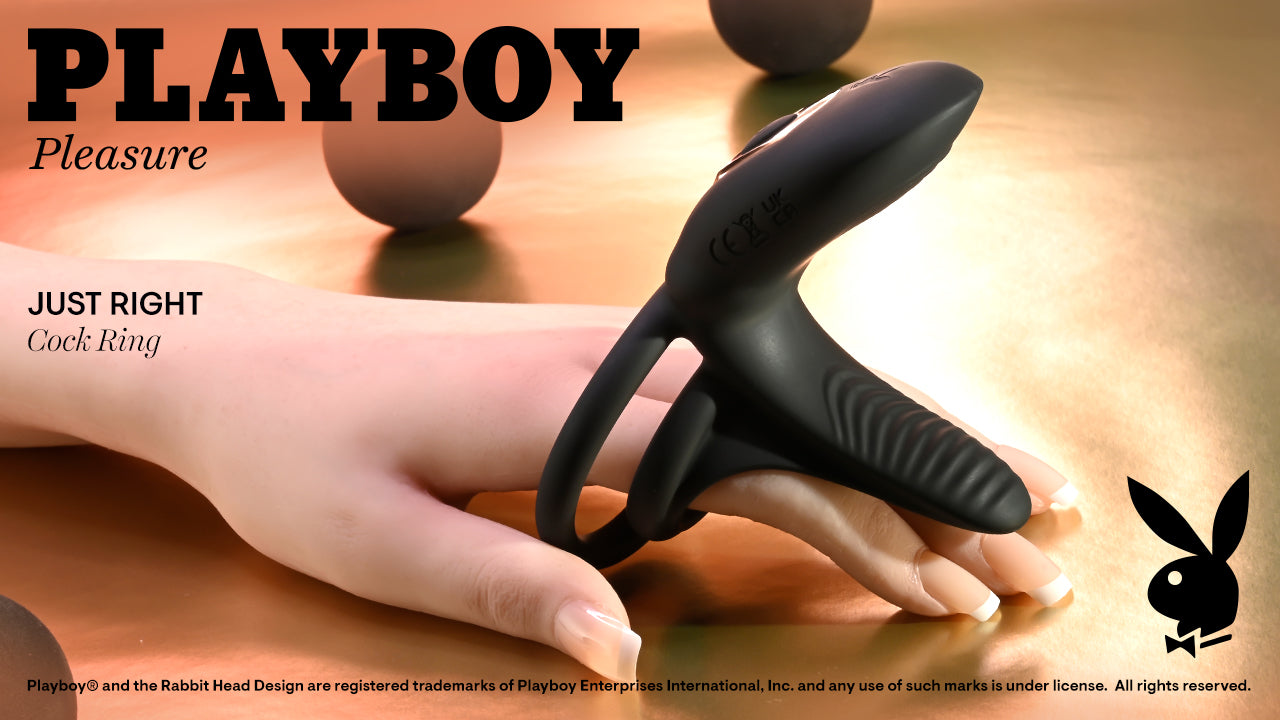 Playboy Pleasure JUST RIGHT Black USB Rechargeable Vibrating Cock & Balls Rings