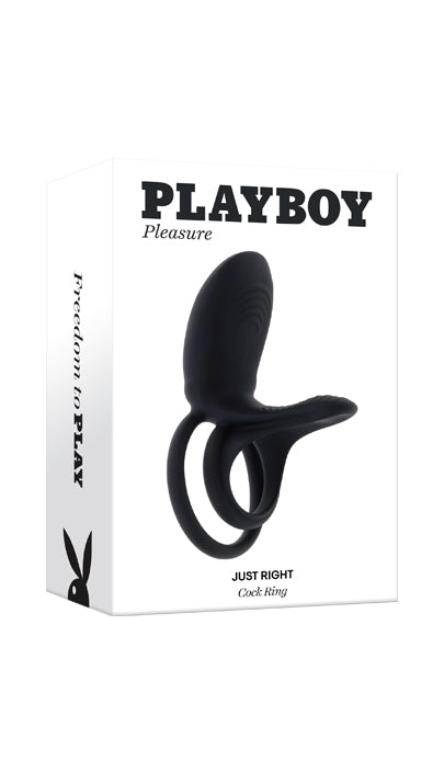 Playboy Pleasure JUST RIGHT Black USB Rechargeable Vibrating Cock & Balls Rings