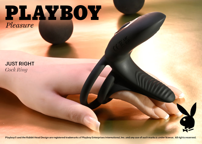 Playboy Pleasure JUST RIGHT Black USB Rechargeable Vibrating Cock & Balls Rings