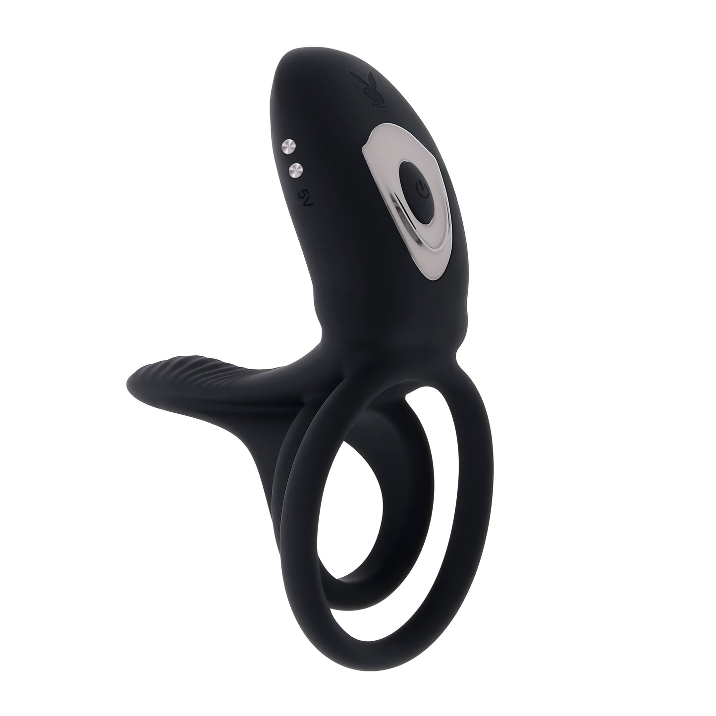 Playboy Pleasure JUST RIGHT Black USB Rechargeable Vibrating Cock & Balls Rings