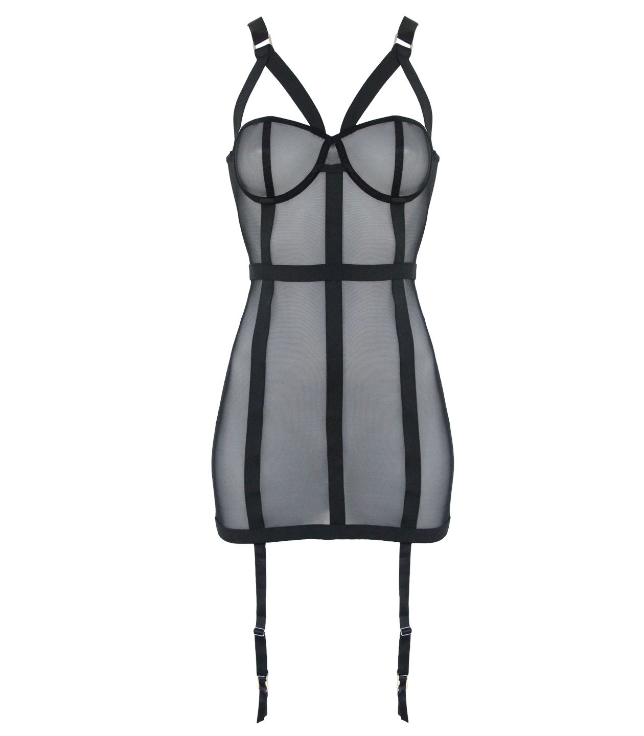 Muse Lingerie Black Mesh Dress With Elastic Banding Size S/M/L/XL