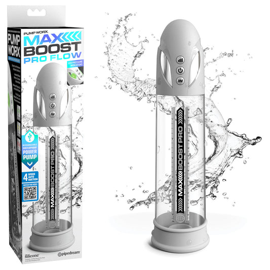 Pipedream Pump Worx Max Boost Pro Flow - White/Clear USB Rechargeable Waterproof Auto Penis Pump