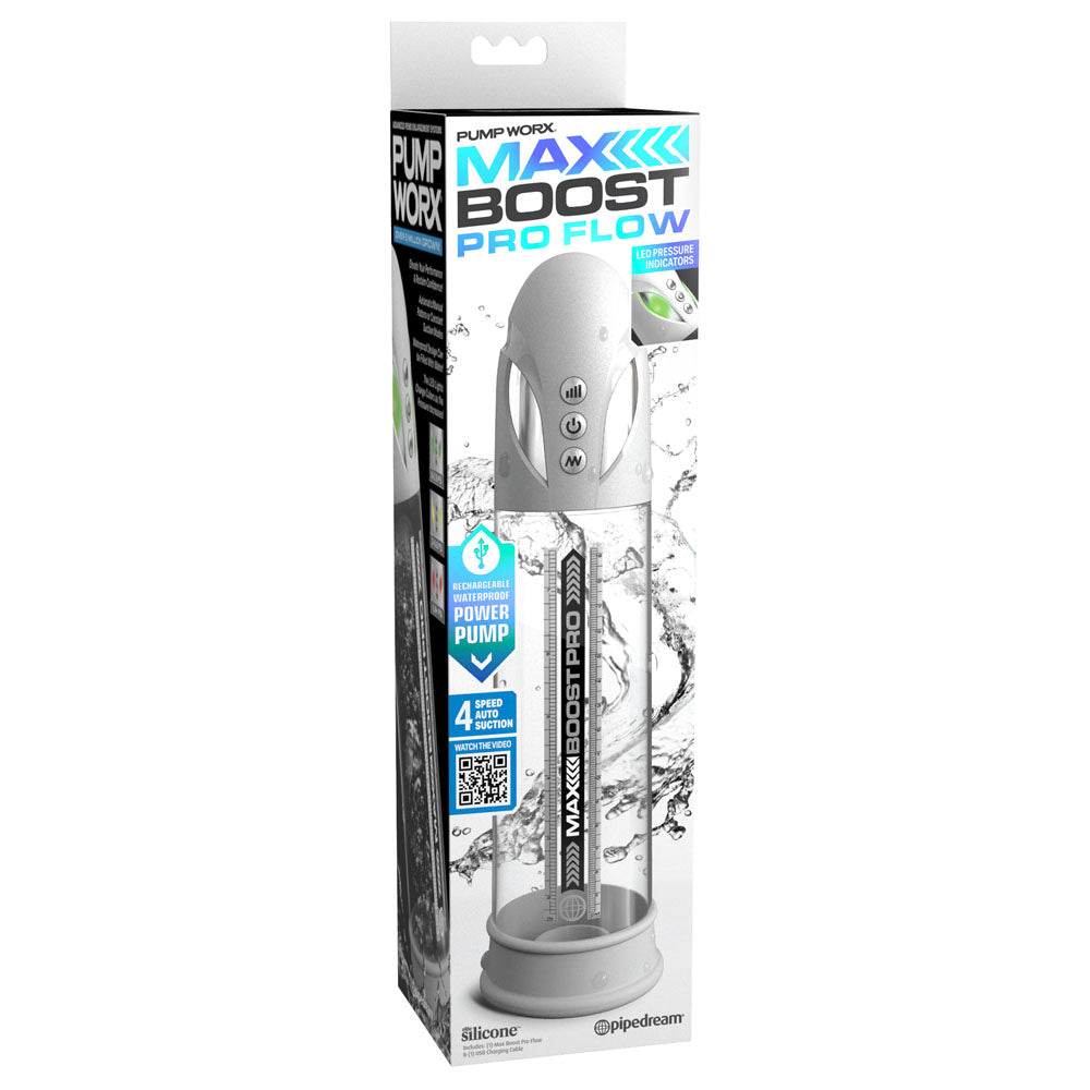 Pipedream Pump Worx Max Boost Pro Flow - White/Clear USB Rechargeable Waterproof Auto Penis Pump