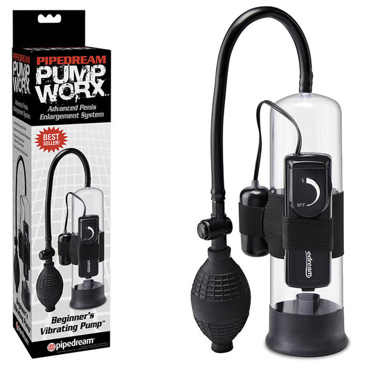 Pipedream Pump Worx Beginner's Vibrating Pump - Clear/Black Vibrating Penis Pump