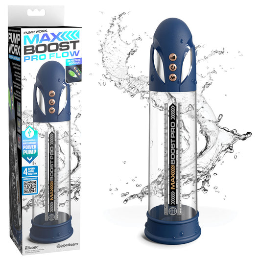 Pipedream Pump Worx Max Boost Pro Flow - Blue/Clear USB Rechargeable Waterproof Auto Penis Pump