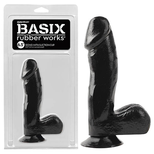 Pipedream Basix Rubber Works 6.5" Dong w Suction Cup Black 16.5cm Dildo