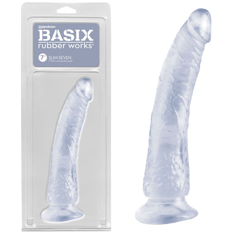 Pipedream Basix Rubber Works Slim 7 - Clear 17.8cm (7") Dong Dildo