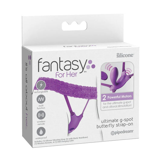 Pipedream Fantasy For Her Ultimate G-Spot Butterfly Purple USB Rechargeable Strap-On Stimulator