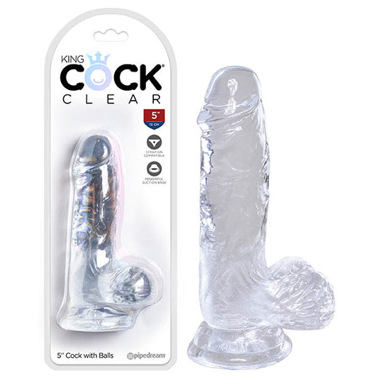 Pipedream King Cock Clear 5" Cock with Balls - Clear 12.7cm Dong Dildo