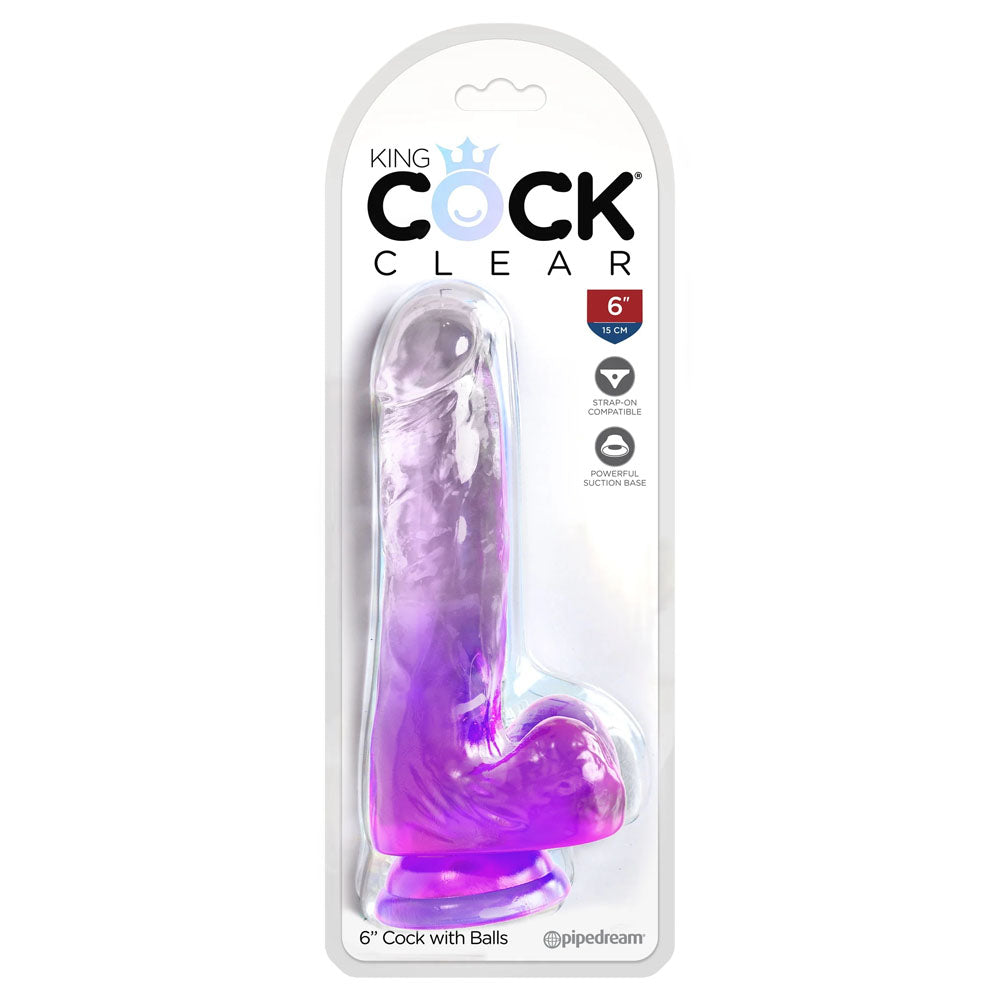 Pipedream King Cock Clear 6" Cock with Balls - Purple 15.2cm Dong Dildo