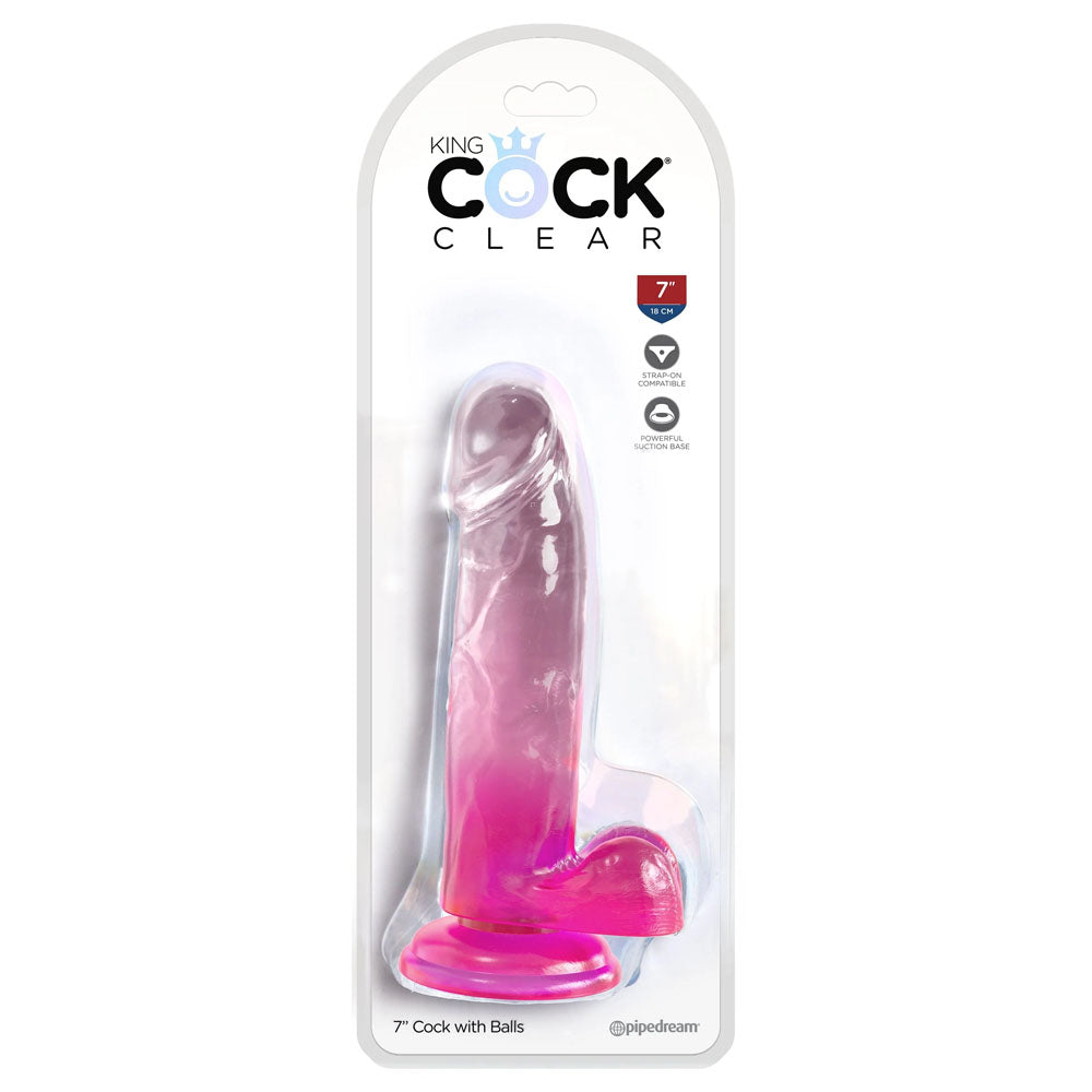 Pipedream King Cock Clear 7" Cock with Balls - Pink 17.8cm Dong Dildo