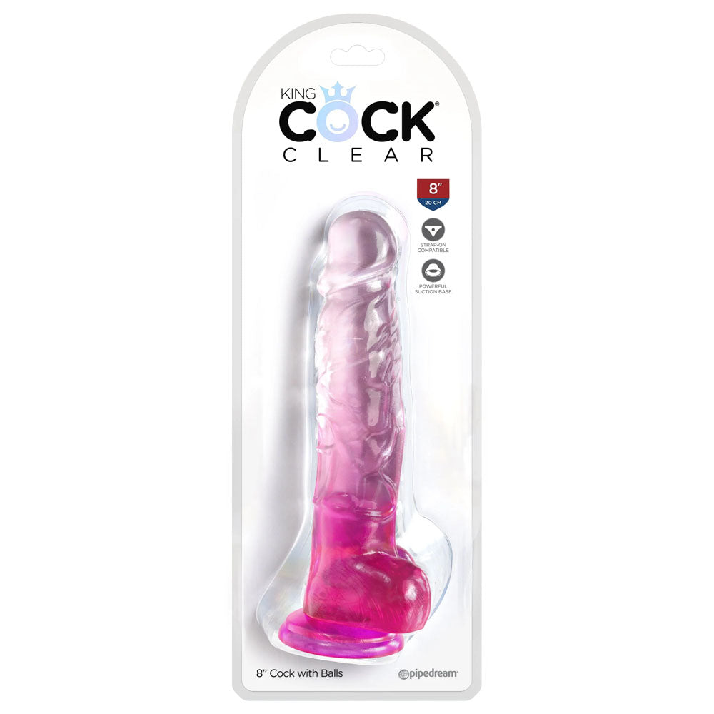 Pipedream King Cock Clear 8" Cock with Balls - Pink 20.3cm Dong Dildo