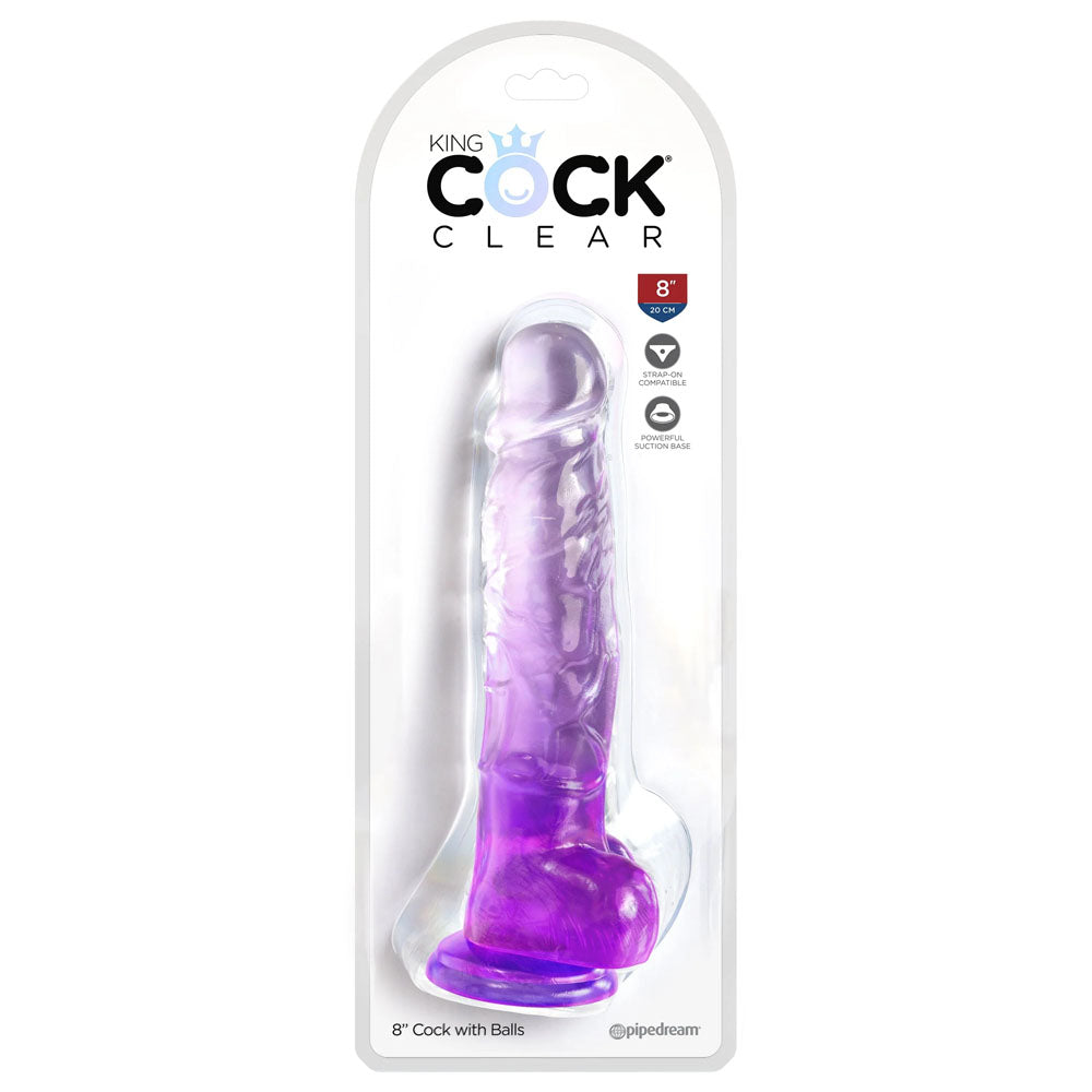 Pipedream King Cock Clear 8" Cock with Balls - Purple 20.3cm Dong Dildo