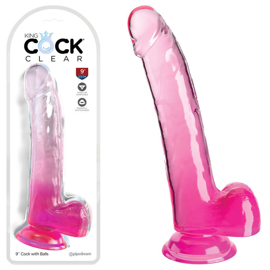 Pipedream King Cock Clear 9" Cock with Balls - Pink 22.9cm Dong Dildo