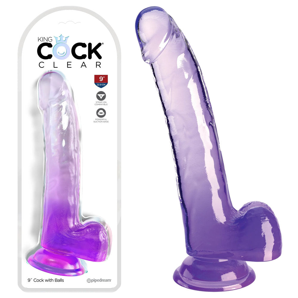 Pipedream King Cock Clear 9" Cock with Balls - Purple 22.9cm Dong Dildo