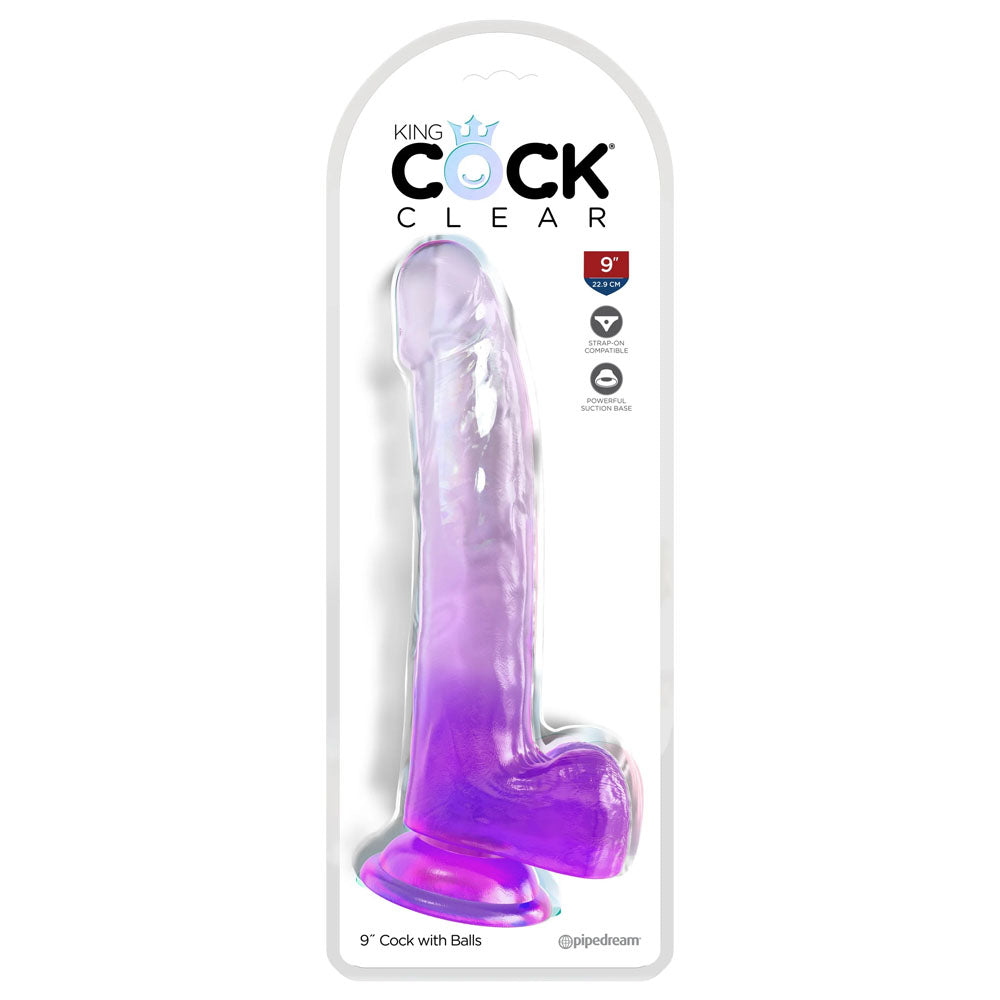 Pipedream King Cock Clear 9" Cock with Balls - Purple 22.9cm Dong Dildo