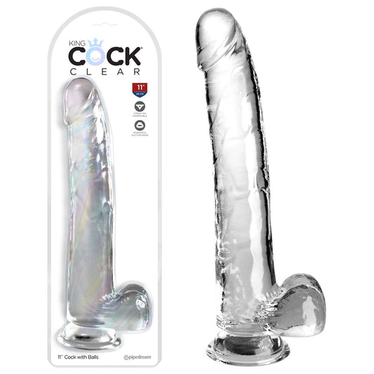 Pipedream King Cock Clear 11" Cock with Balls - Clear 28cm Dong Dildo