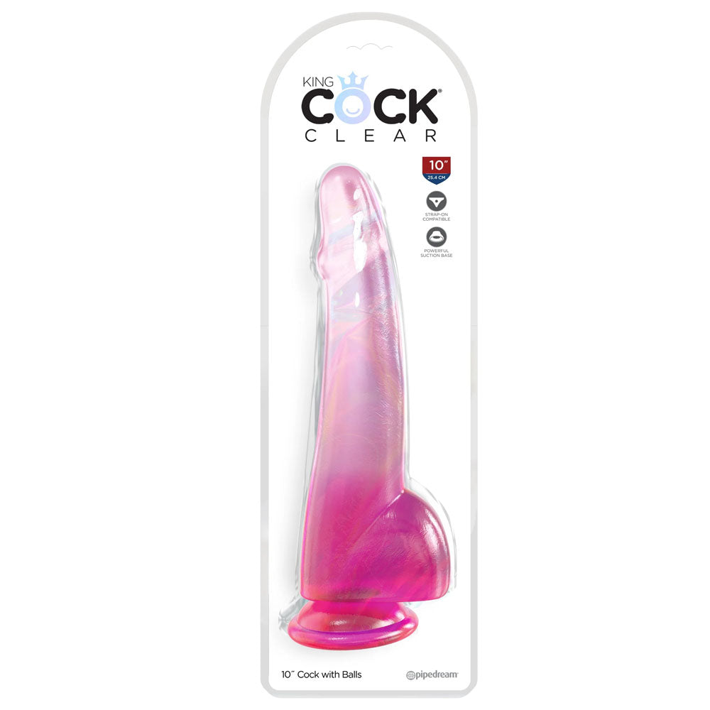 Pipedream King Cock Clear 10" Cock with Balls - Pink 25cm Dong Dildo