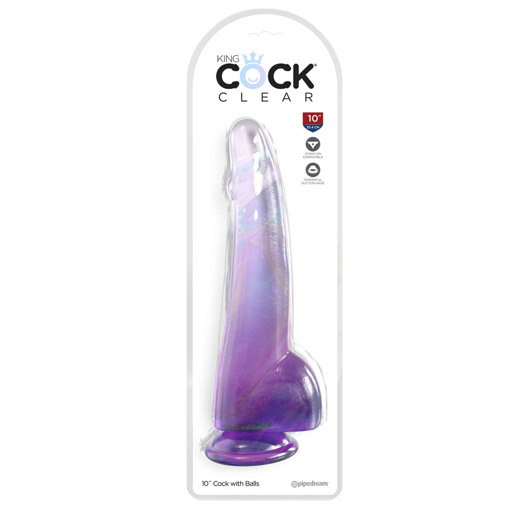 Pipedream King Cock Clear 10" Cock with Balls - Purple 25cm Dong Dildo