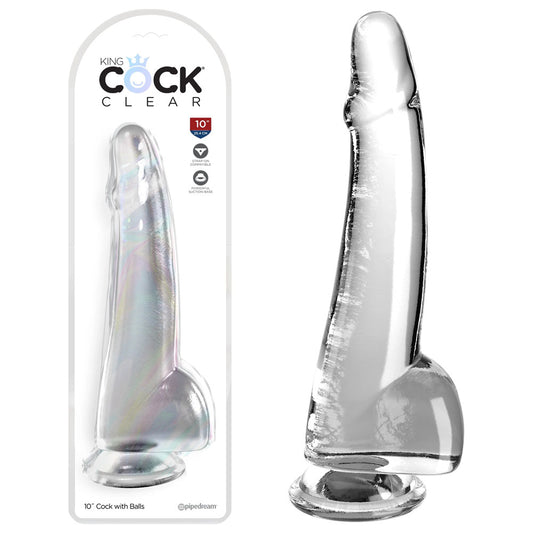 Pipedream King Cock Clear 10" Cock with Balls - Clear 25cm Dong Dildo