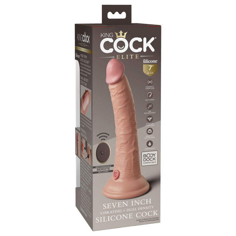 Pipedream King Cock Elite 7" Vibrating Dual Density Cock w Remote Flesh 17.8cm