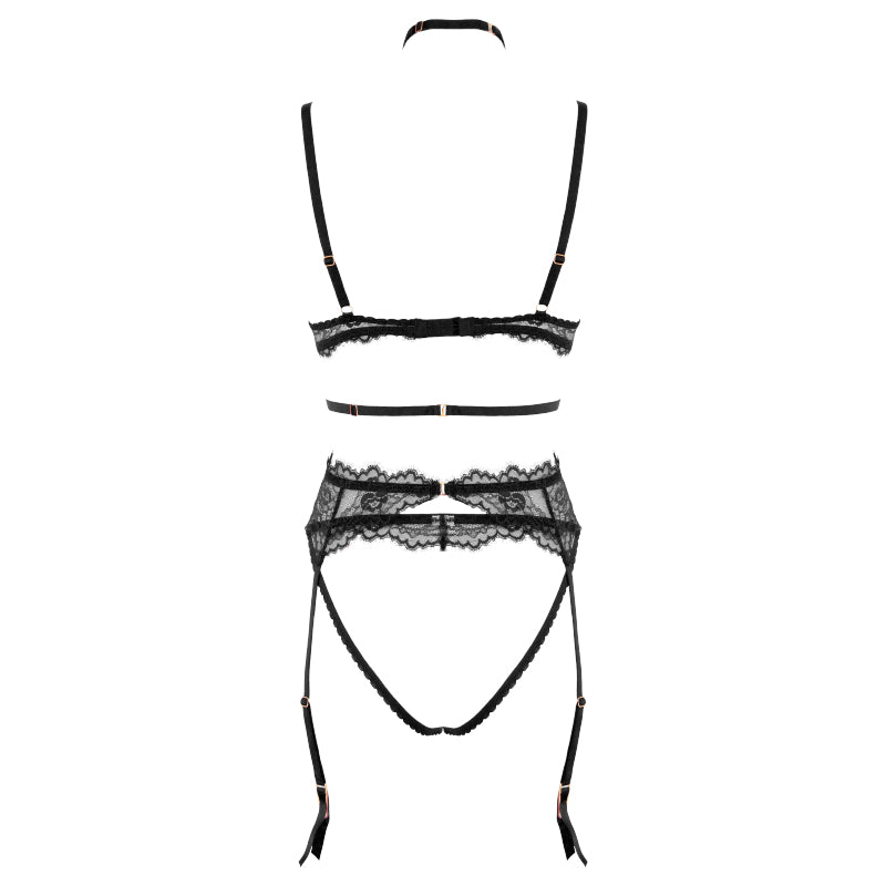 Muse Lingerie Underwire Bra with Open Cupless Bra and Crotchless G-String Size S/M/L/XL