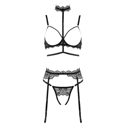 Muse Lingerie Underwire Bra with Open Cupless Bra and Crotchless G-String Size S/M/L/XL