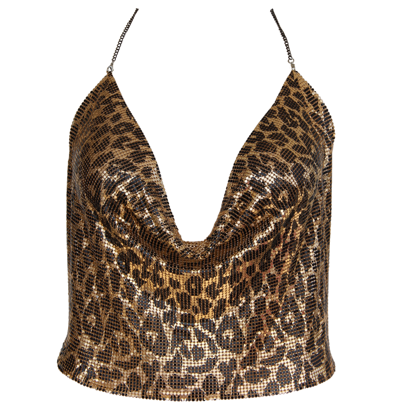 Muse Lingerie Leopard Cropped Glomesh Cowl Neck Clubwear Top One Size