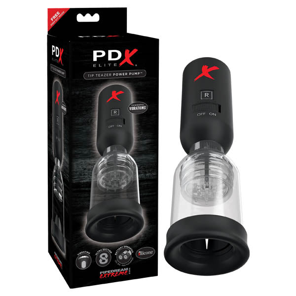 Pipedream PDX Elite Tip Teazer Power Pump - Black Vibrating Penis Head Pump