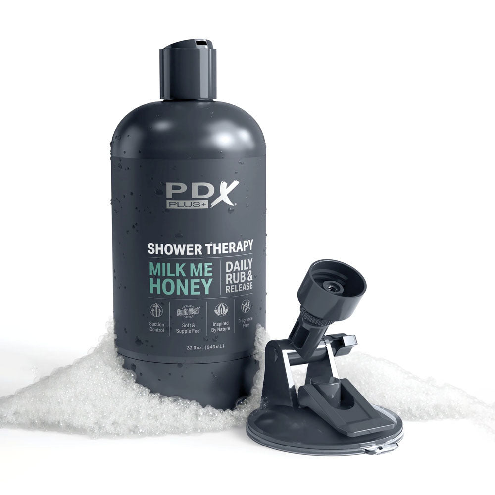 PDX Plus Shower Therapy - Milk Me Honey - Flesh Discreet Stroker with Suction Base