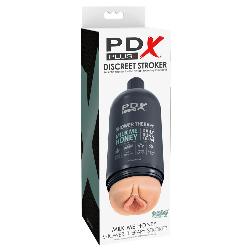 PDX Plus Shower Therapy - Milk Me Honey - Flesh Discreet Stroker with Suction Base