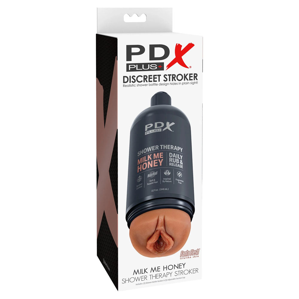 PDX Plus Shower Therapy - Milk Me Honey - Tan Discreet Vagina Stroker with Suction Base