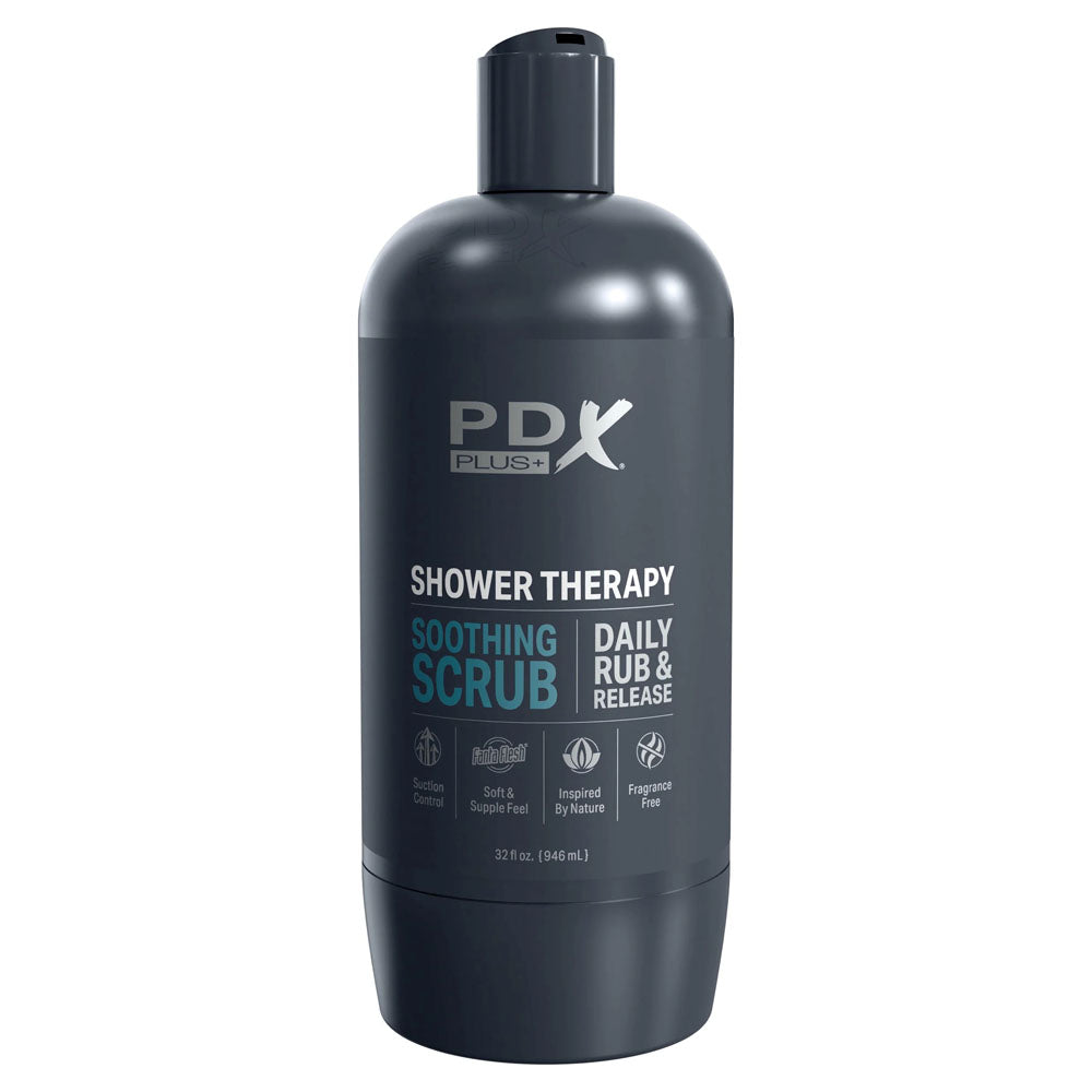 PDX Plus Shower Therapy - Soothing Scrub - Flesh Discreet Stroker with Suction Base