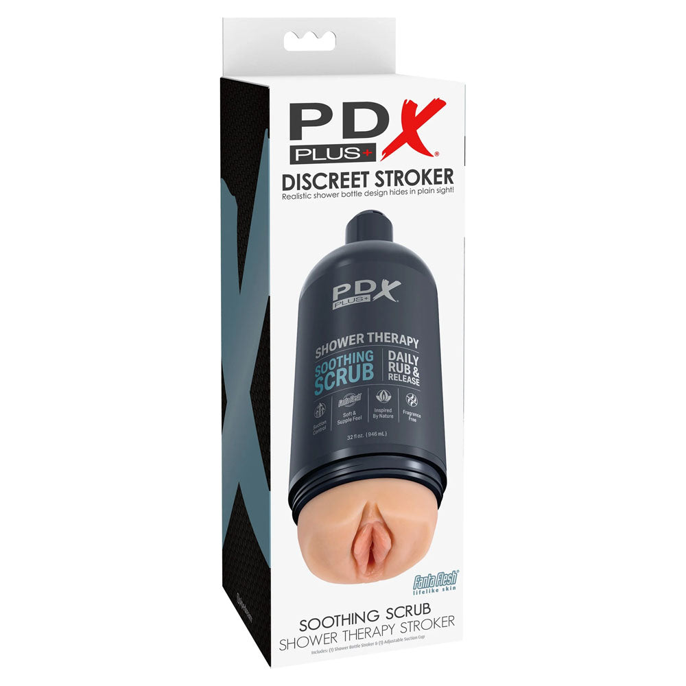 PDX Plus Shower Therapy - Soothing Scrub - Flesh Discreet Stroker with Suction Base