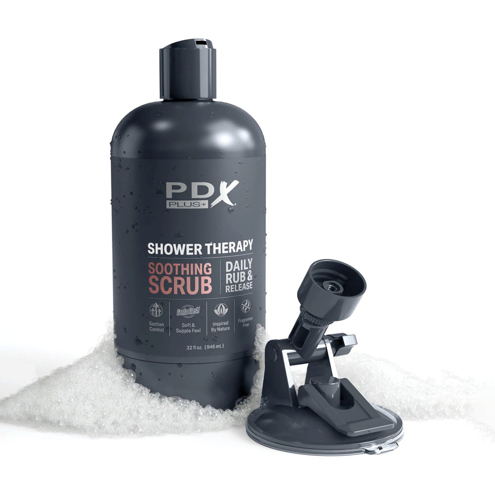 PDX Plus Shower Therapy - Soothing Scrub - Tan Discreet Vagina Stroker with Suction Base