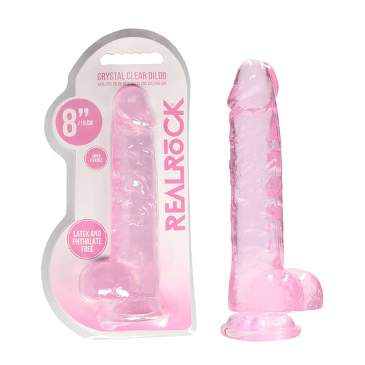 Shots Toys | REALROCK Crystal Clear 8" / 19cm Realistic Dildo with Balls - Pink