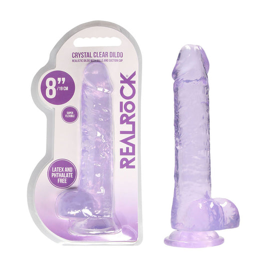 Shots Toys | REALROCK Crystal Clear 8" / 19cm Realistic Dildo with Balls - Purple