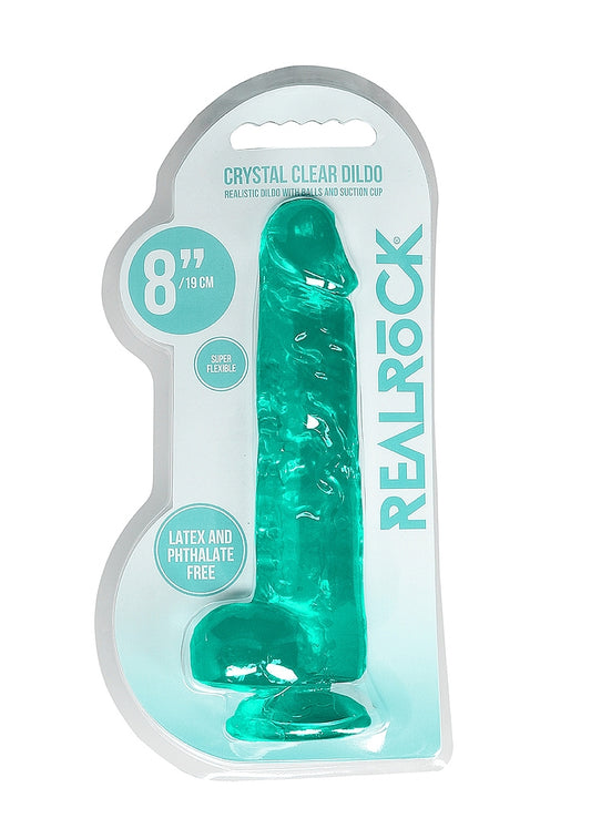 Shots Toys | REALROCK Crystal Clear 8" / 19cm Realistic Dildo with Balls - Turquoise