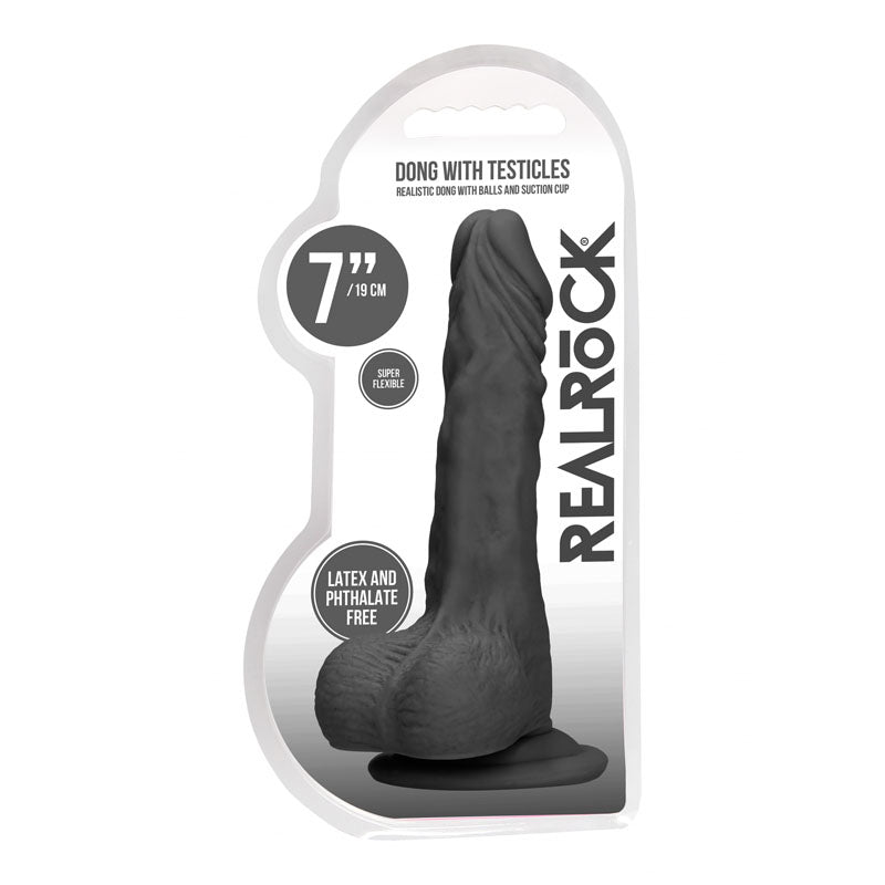 Shots Toys | REALROCK 7" Realistic Dong with Testicles - Black 17.8cm Dildo