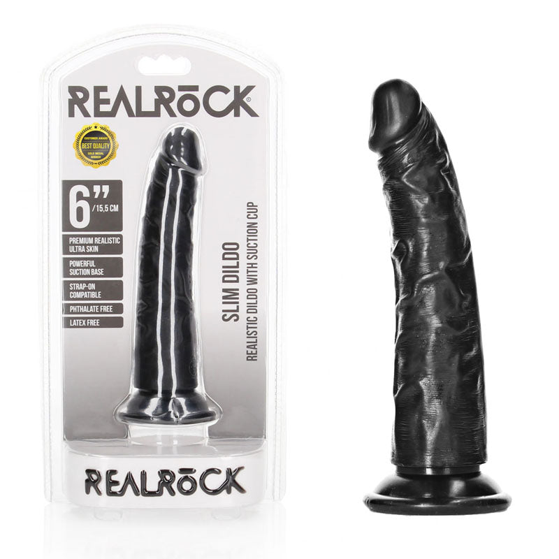 REALROCK Realistic Slim Dildo without Balls - Black 15.5cm (6") Dong