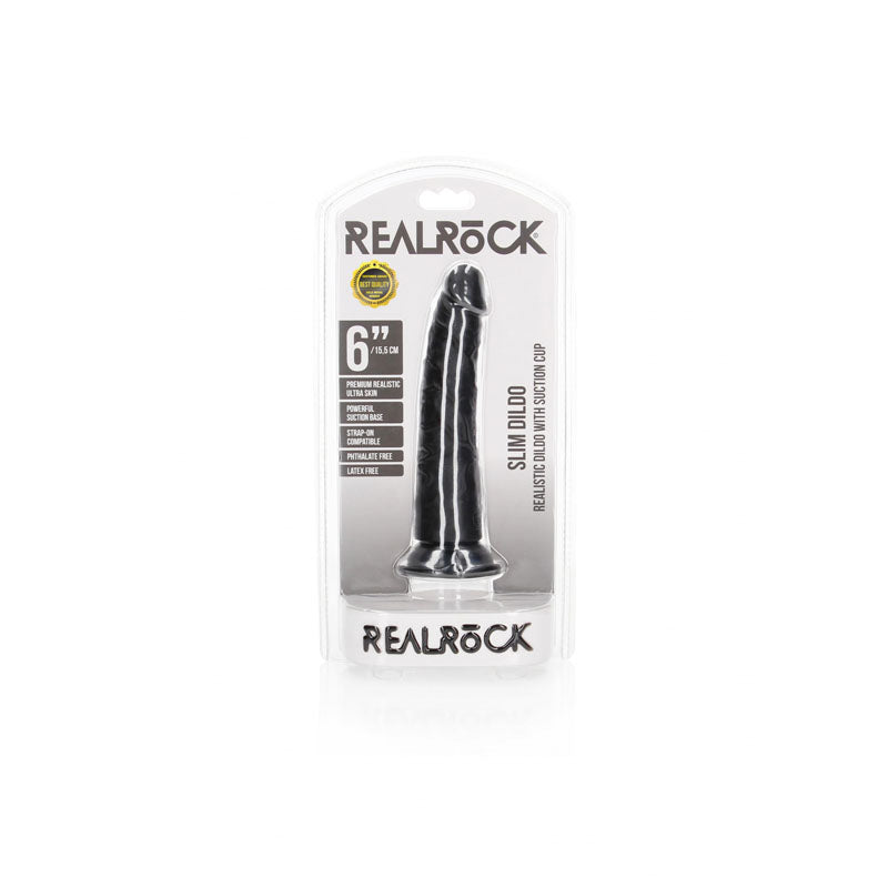 REALROCK Realistic Slim Dildo without Balls - Black 15.5cm (6") Dong