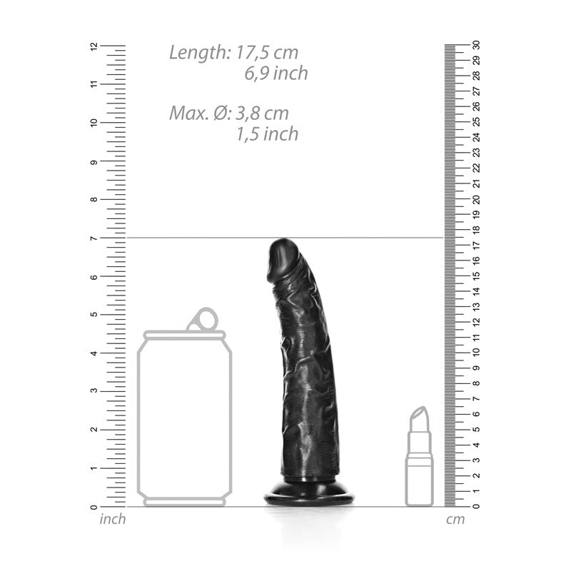 REALROCK Realistic Slim Dildo without Balls - Black 15.5cm (6") Dong