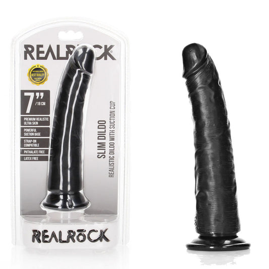 REALROCK Realistic Slim Dildo without Balls - Black 18cm (7") Dong