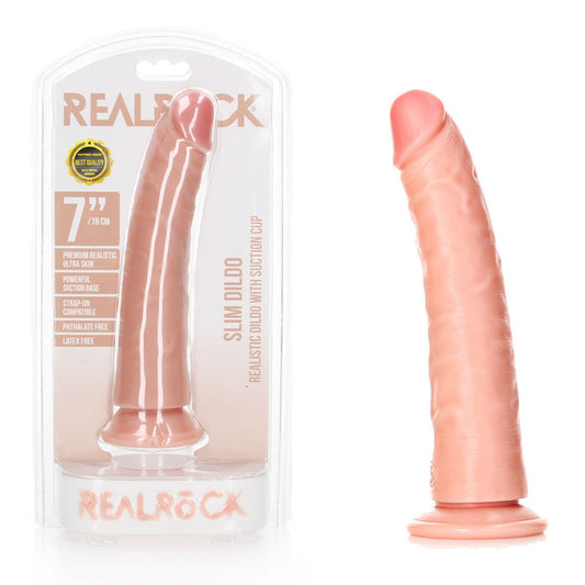 REALROCK Realistic Slim Dildo without Balls - Flesh 18cm (7") Dong w Suction