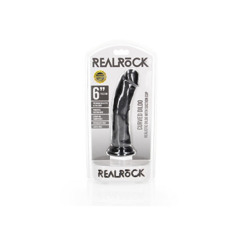 REALROCK Realistic Regular Curved Dildo w Suction Cup - Black 15.5cm (6") Dong