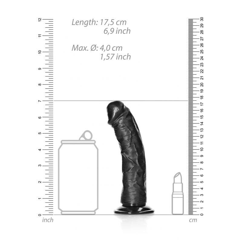 REALROCK Realistic Regular Curved Dildo w Suction Cup - Black 15.5cm (6") Dong