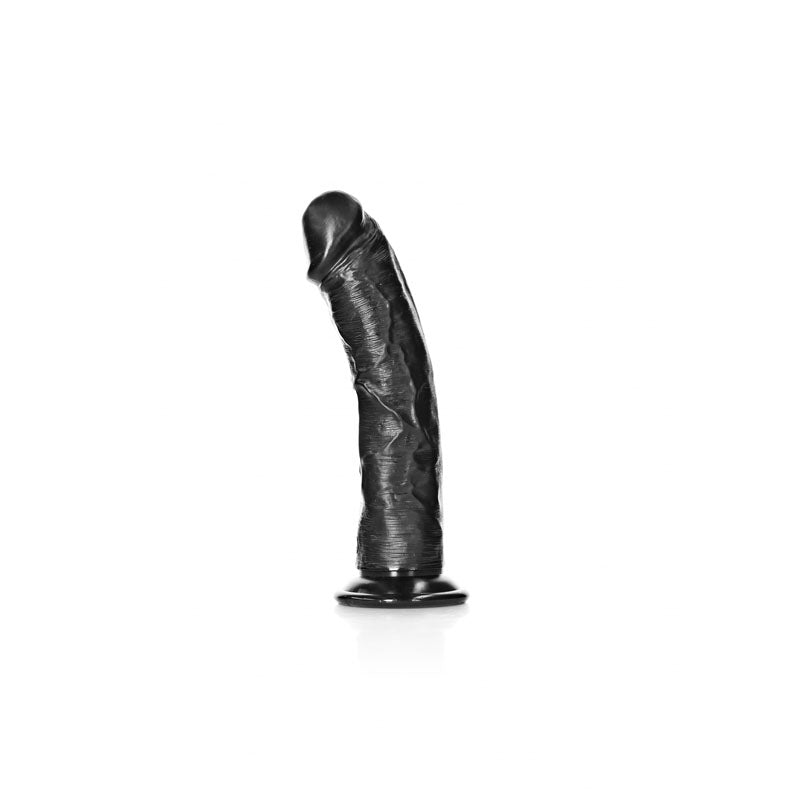 REALROCK Realistic Regular Curved Dildo w Suction Cup - Black 18cm (7") Dong