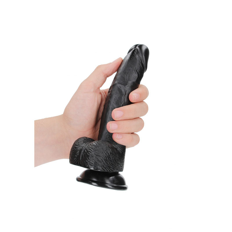 REALROCK Realistic Regular Curved Dong with Balls - Black 18cm (7") Dildo